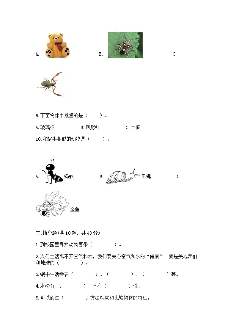 新教科版一年级下册科学期末测试卷带答案【培优B卷】02