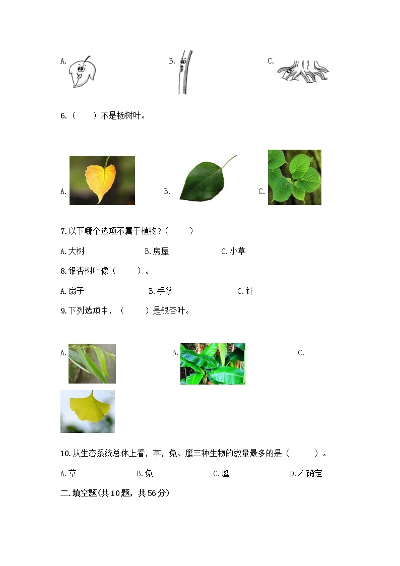 新教科版科学一年级上册第一单元 植物 测试卷及参考答案（达标题） (2)02