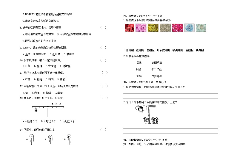 苏教版五年级下册科学期末试卷2（含答案）第2页