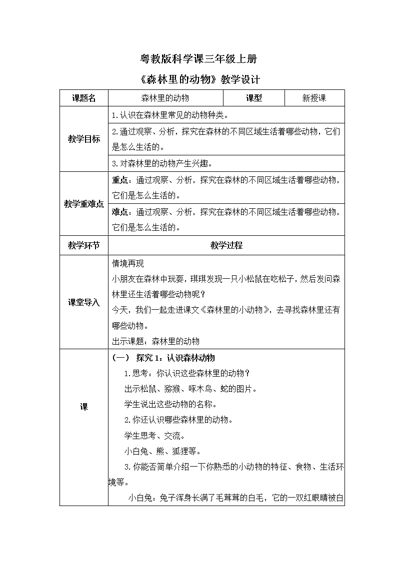 粤教版科学三上1.6《森林里的动物》课件+教案+同步练习01
