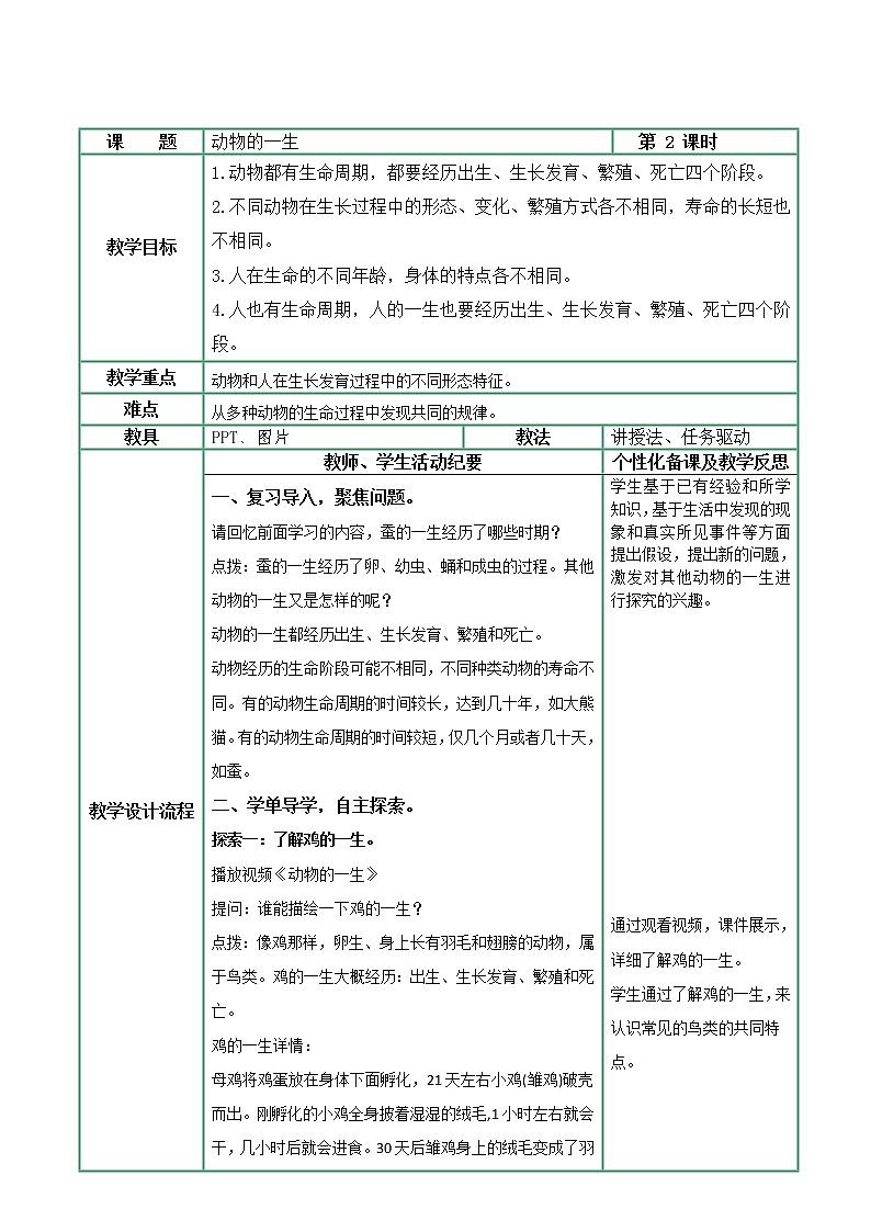 教科版科学三年级2.8《动物的一生》课件+教案+视频01