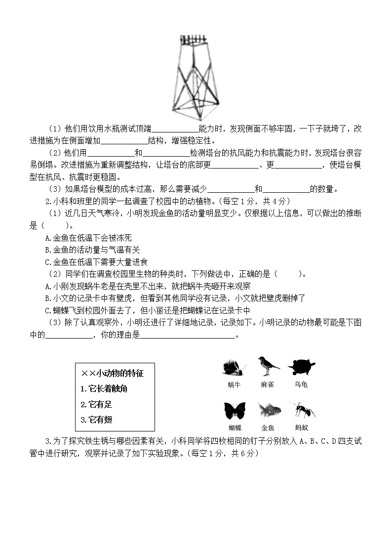 小学科学教科版小升初模拟试卷（2022新版）3（附参考答案）第3页