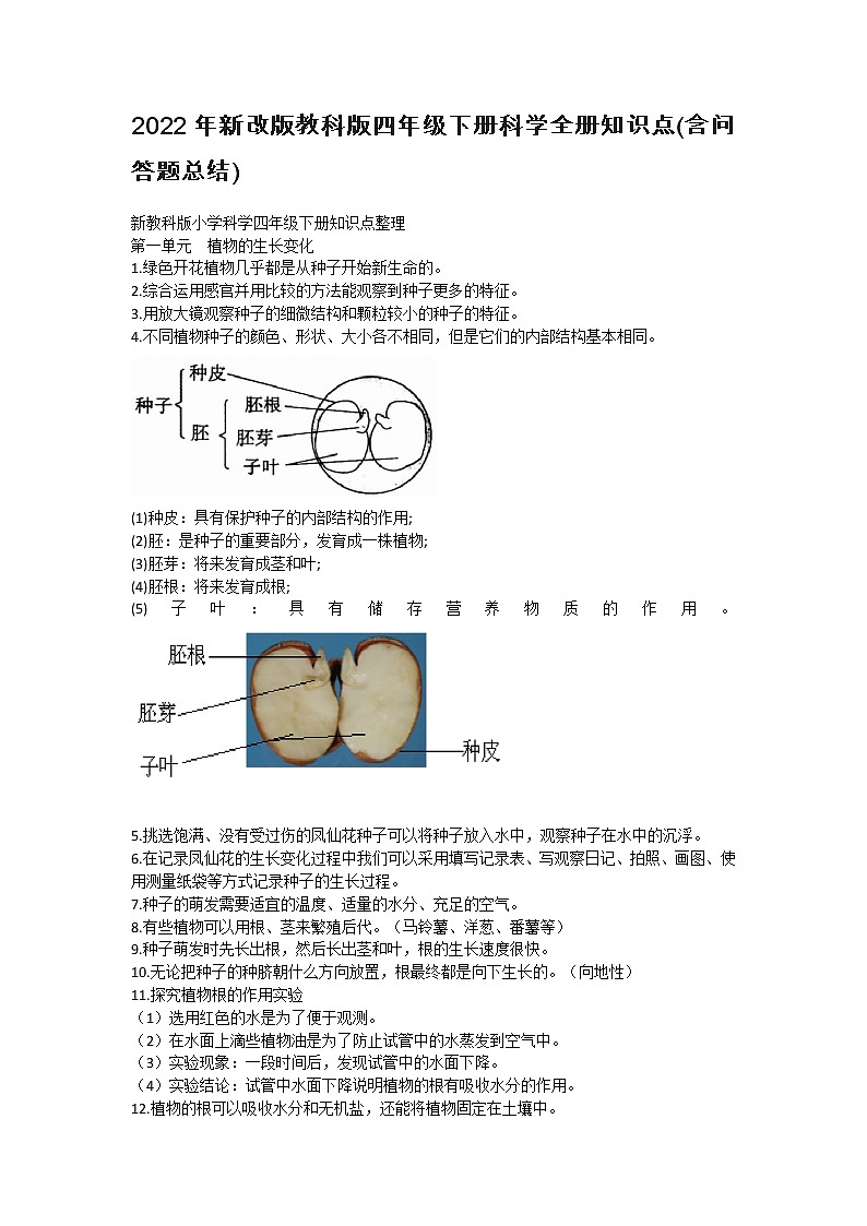 2022年新改版教科版四年级下册科学全册知识点(含问答题总结)第1页