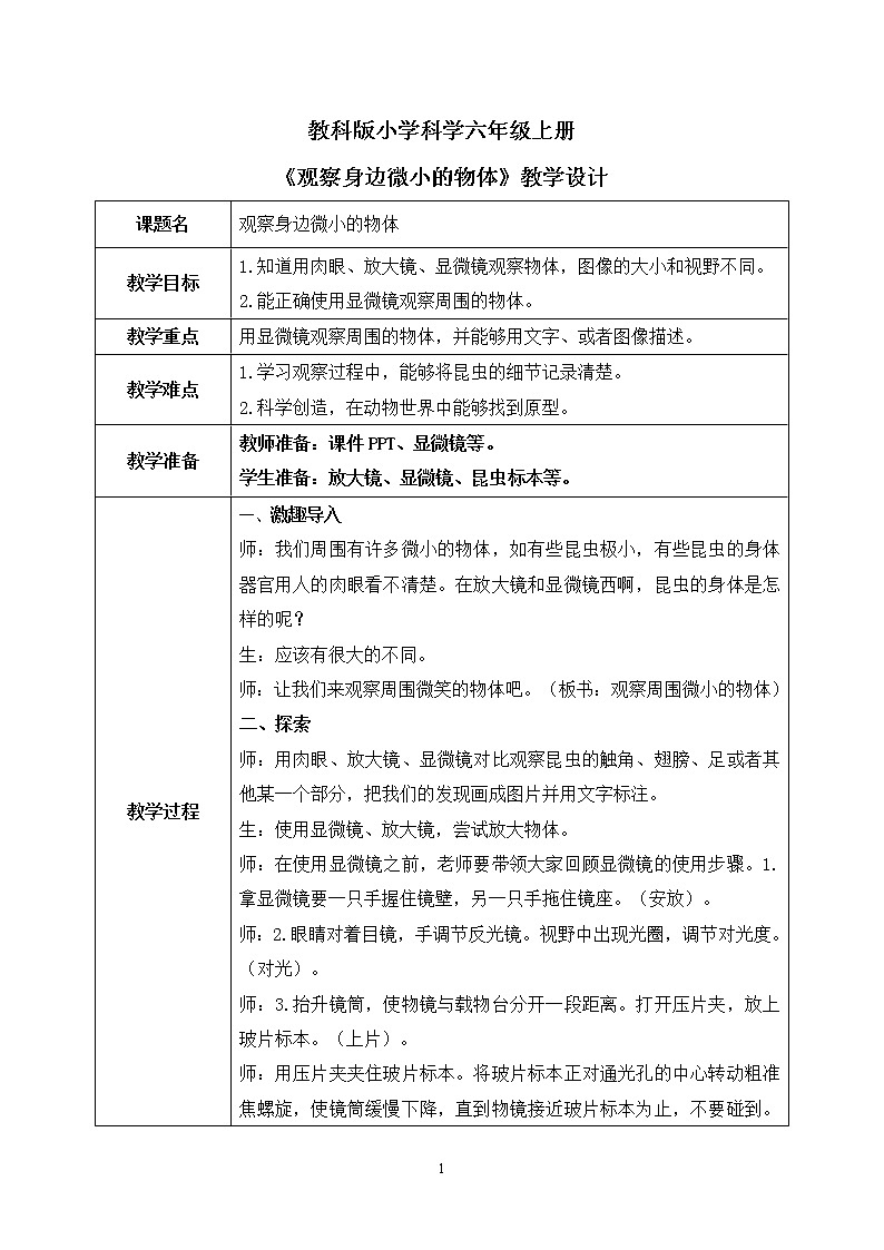 教科版（2017）6上科学3《观察身边微小的物体》课件PPT+教案01