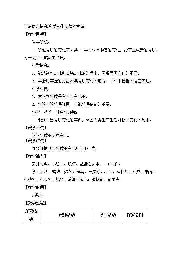 苏教版六上科学1．《蜡烛的变化》 教案03