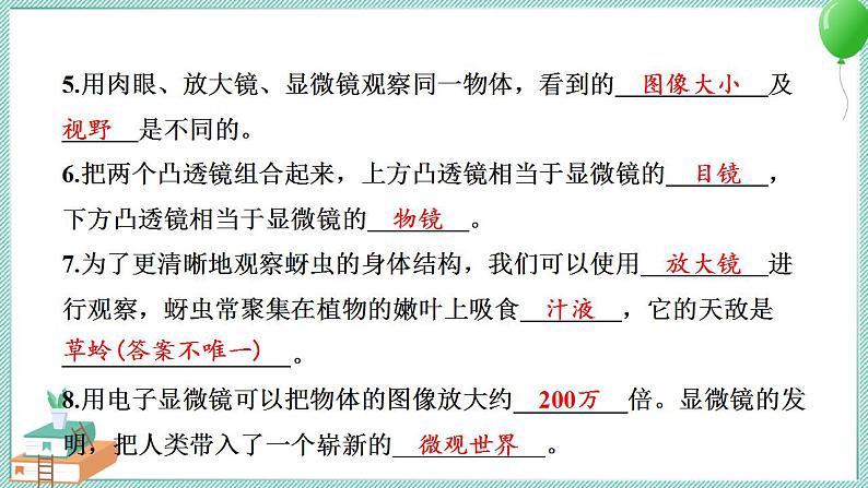 教科版科学六年级上册 第一单元微小世界学习达标测试 PPT讲解 (含答案+动画)03