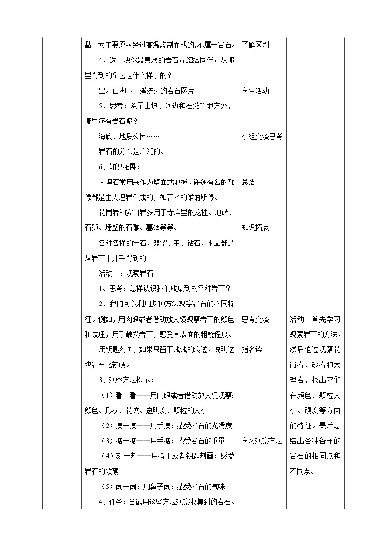 四年级上册科学教案-2.8《各种各样的岩石》l 粤教版02