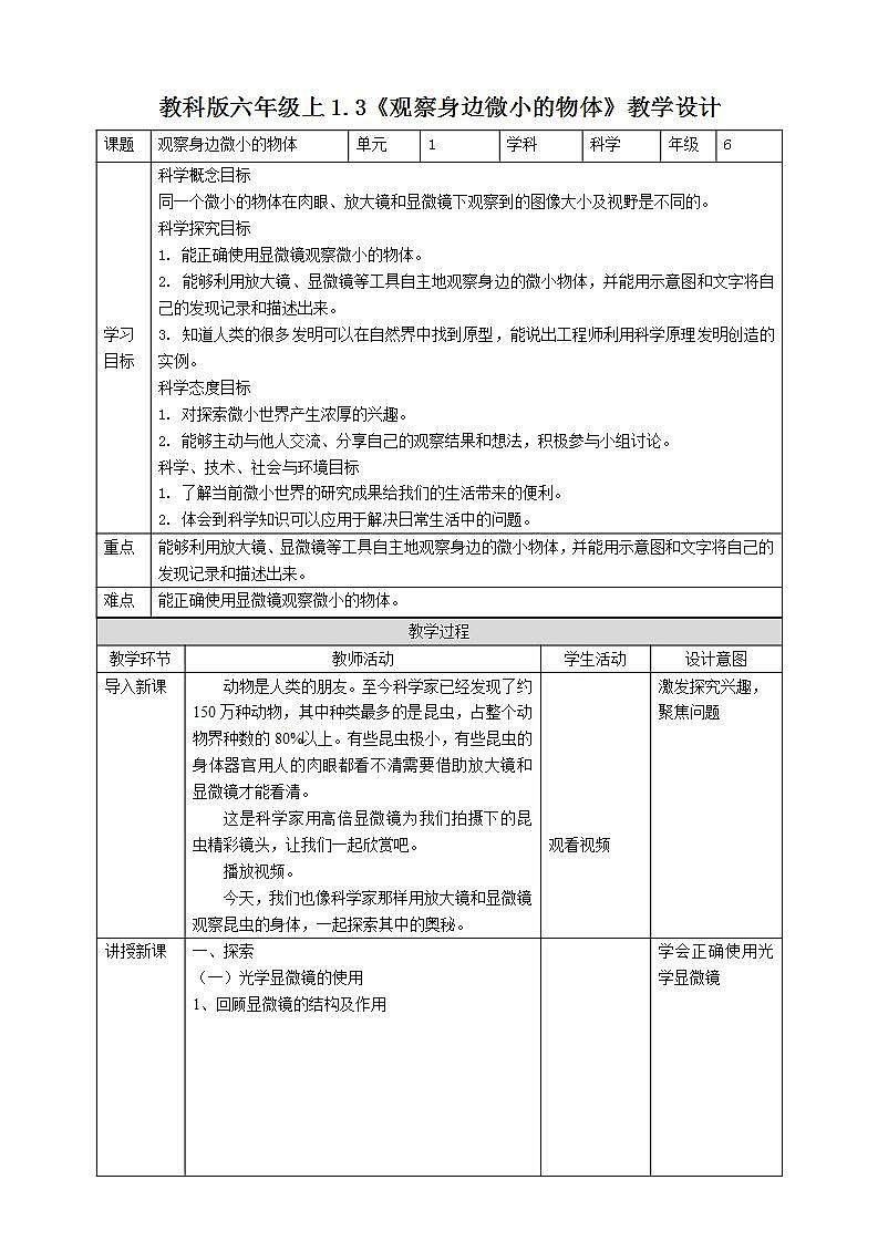 教科版六上科学  1.3《观察身边微小的物体》课件+教案+练习+素材01