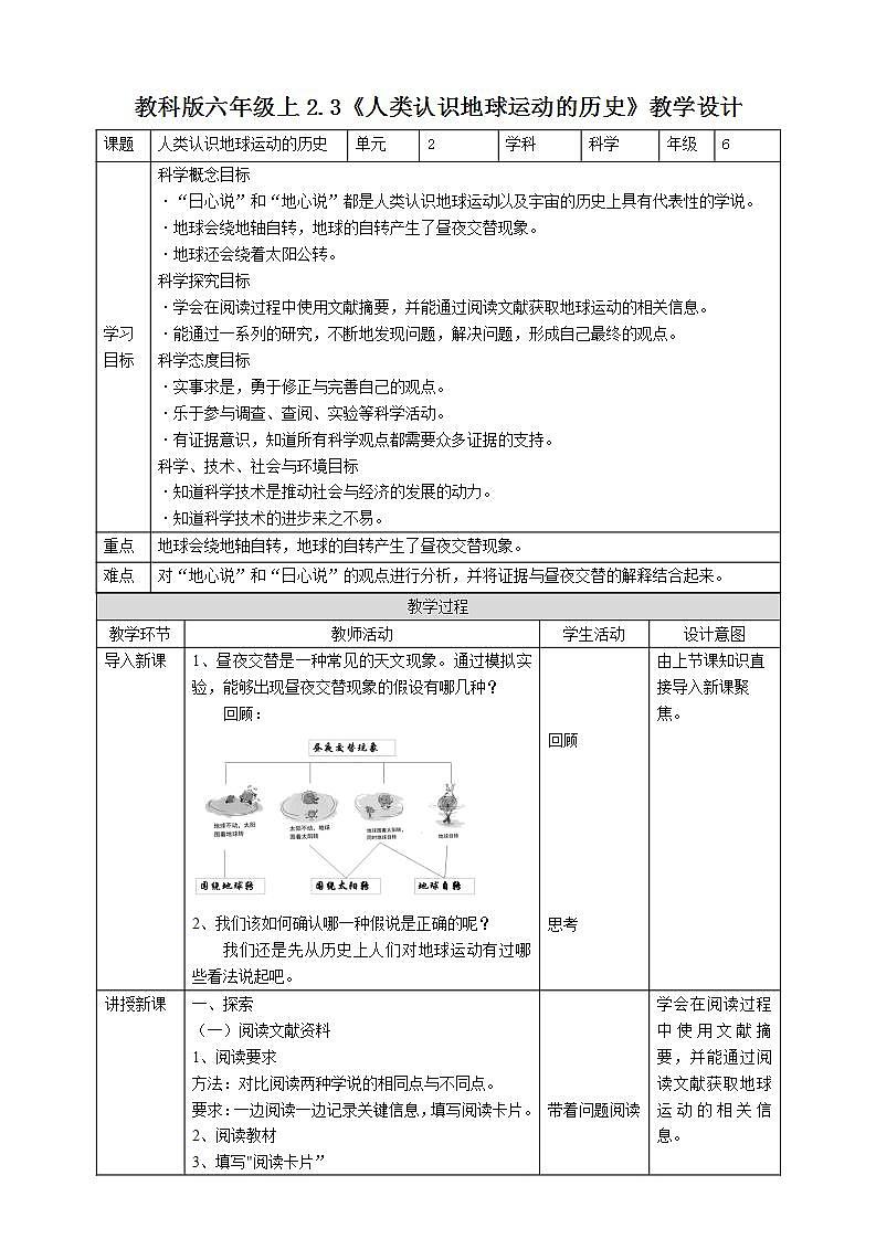 教科版六上科学  2.3《人类认识地球运动的历史》课件+教案+练习+素材01