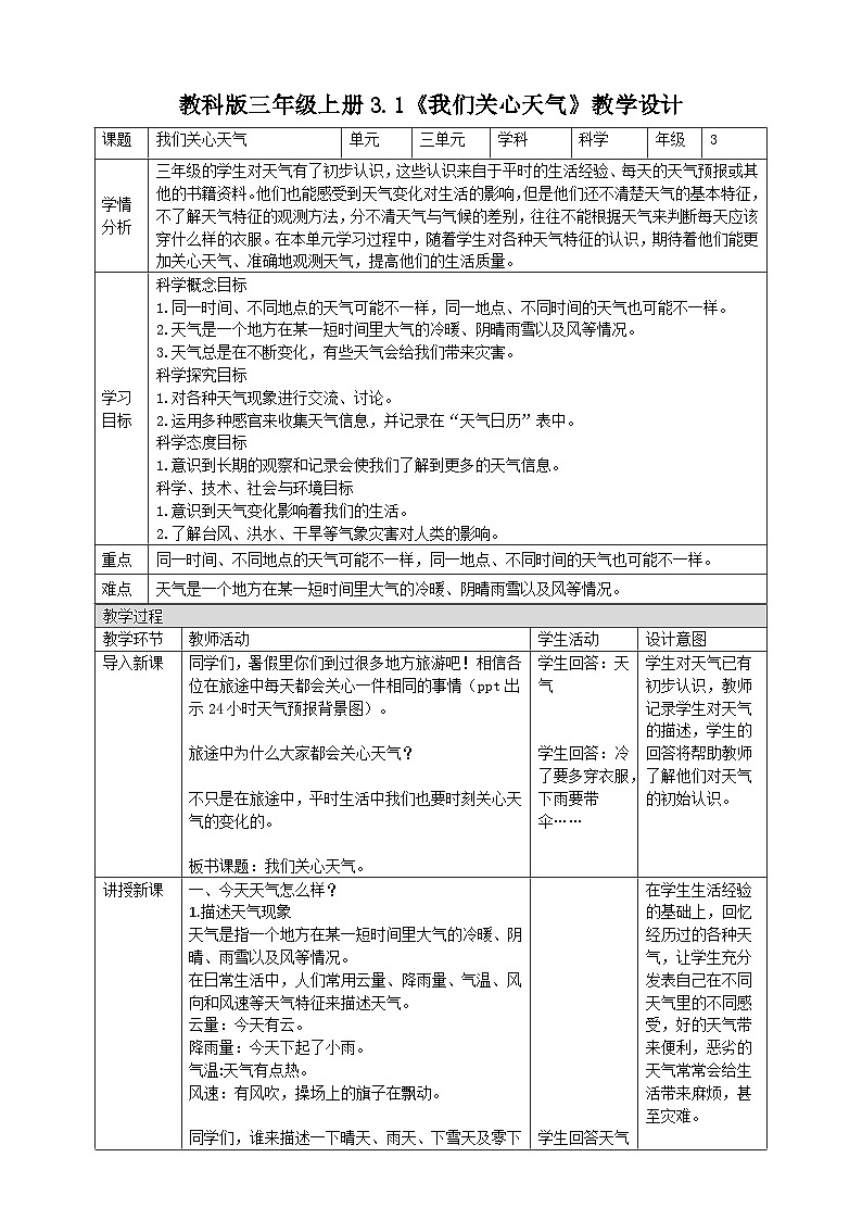 3.1《我们关心天气》课件+教案+练习01