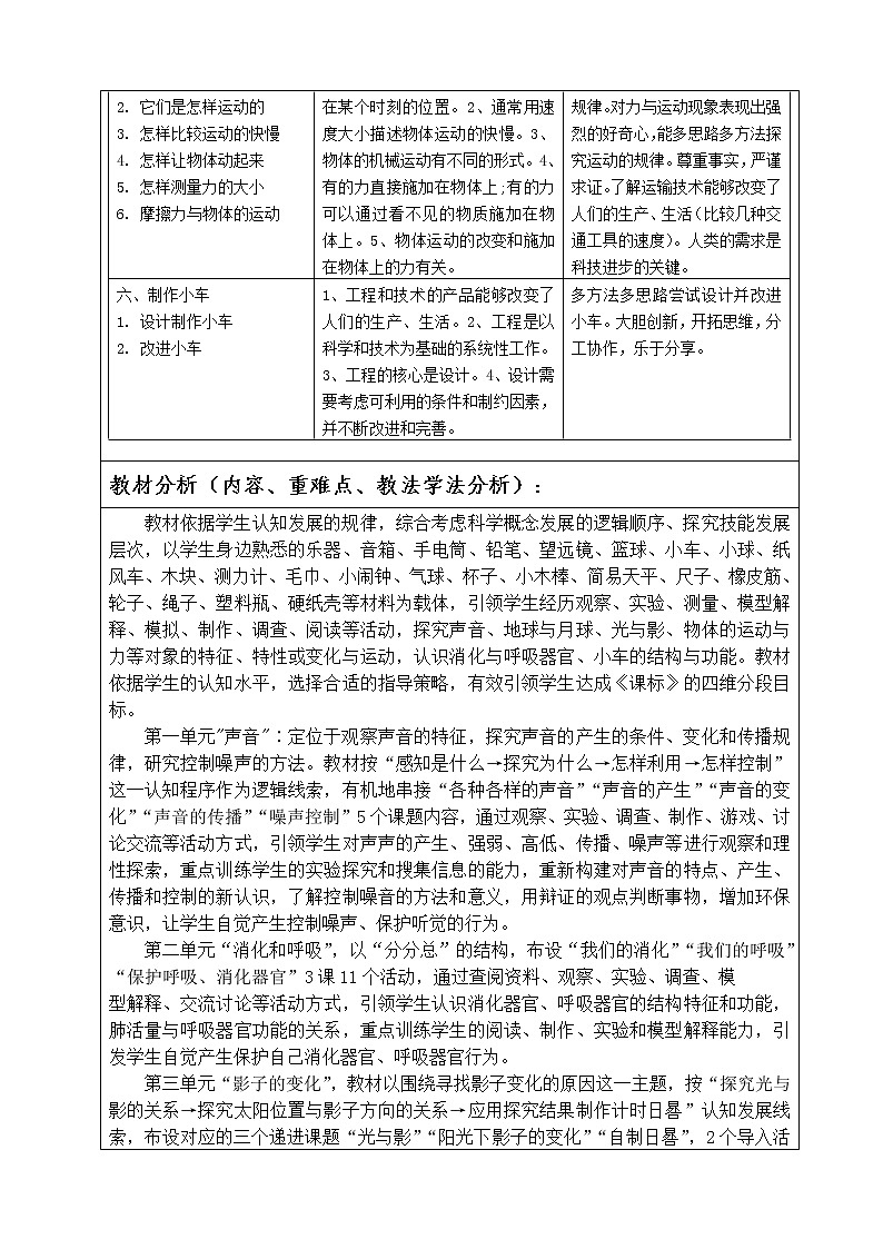 湘科版科学（2017）四年级上册教学计划及教学进度表02