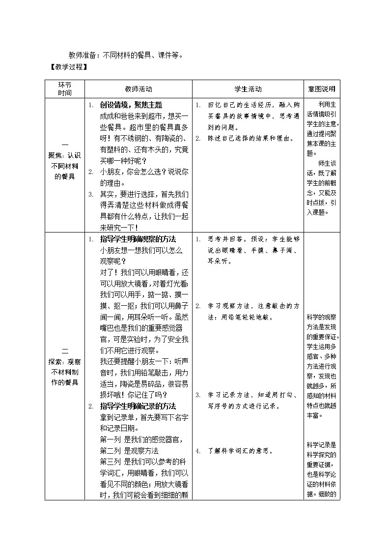 小学科学 二年级上册第二单元《不同材料的餐具》微课教学设计02