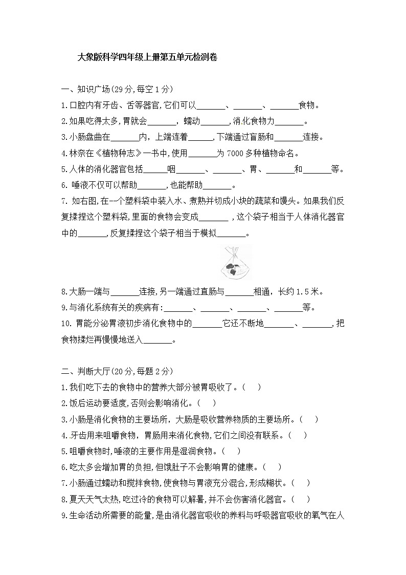 新大象版科学四年级上册 第五单元 检测卷（含答案）第1页