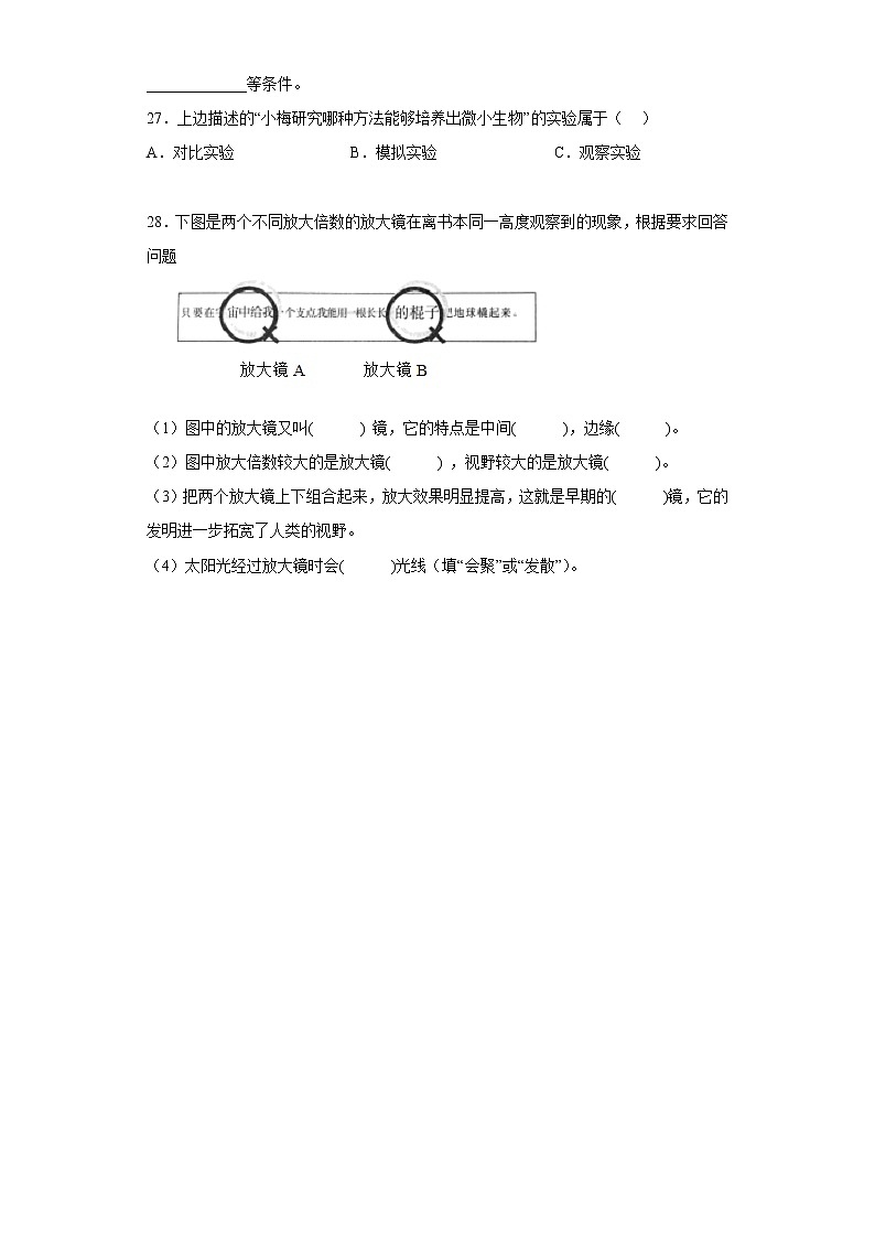 教科版六上科学期末测试卷6 （含答案）第3页
