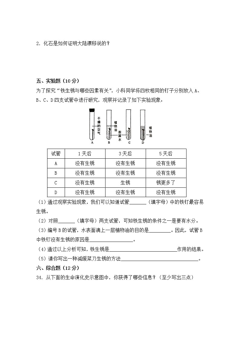 【期中模拟卷】苏教版小学科学六年级上册 期中模拟试卷2（含答案）03