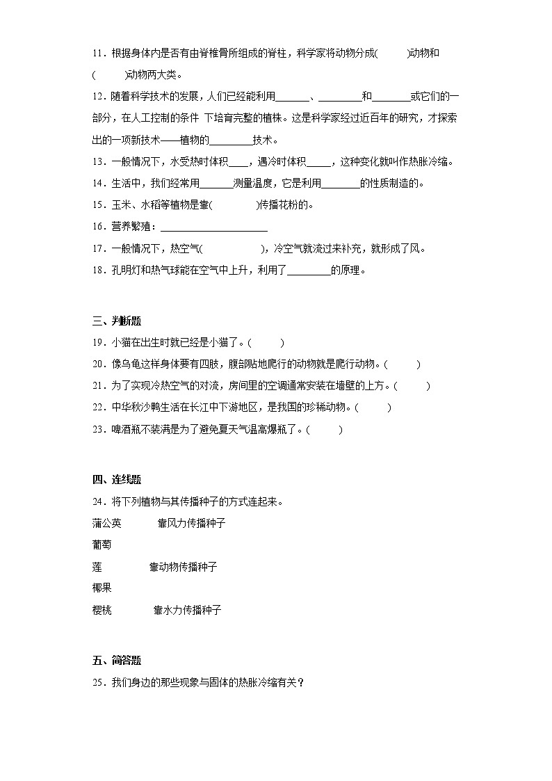 人教版四年级上册科学期中质量考查测试题（二）含答案第2页