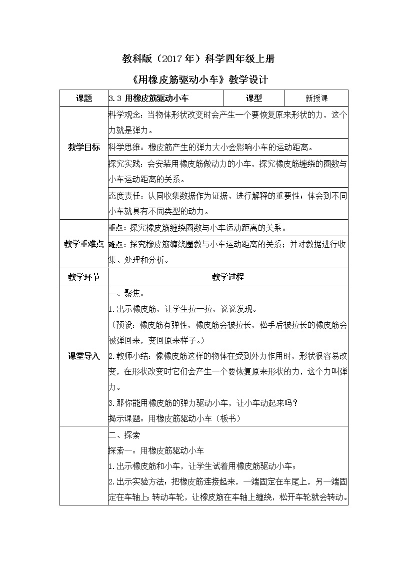 教科版(2017)科学四年级上册3.3《用橡皮筋驱动小车》课件+教案+练习01
