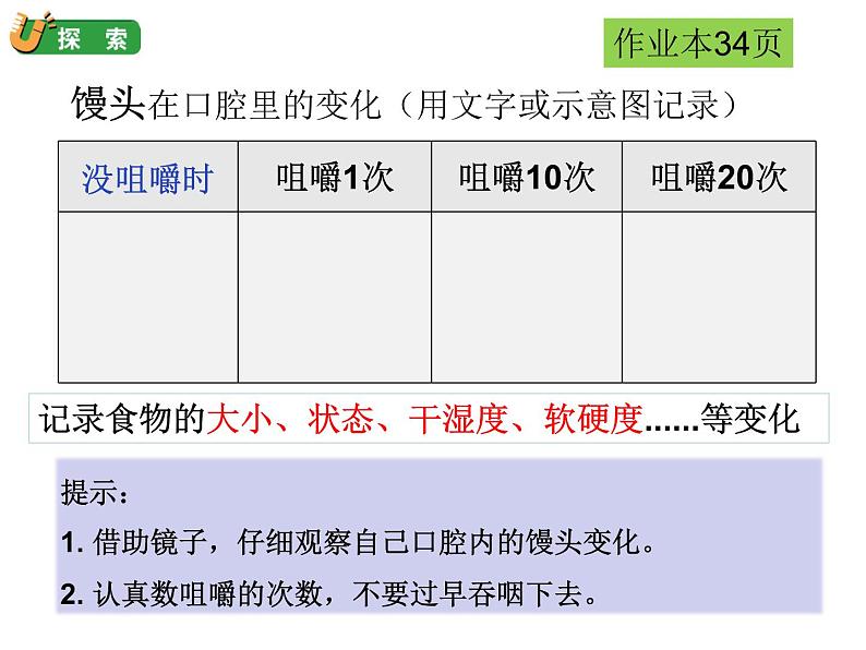 教科版四年级上册科学2.7食物在口腔里的变化教学课件04