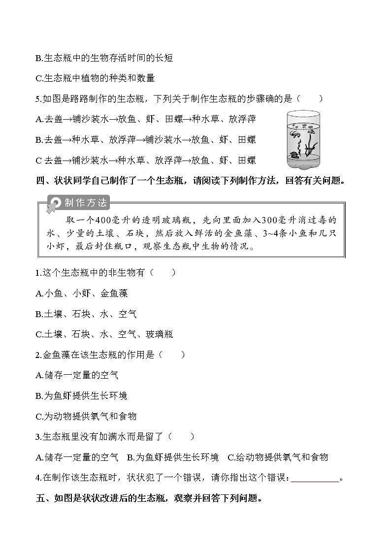 教科版科学五年级科学下册 1.7设计和制作生态瓶 课件（送练习）02