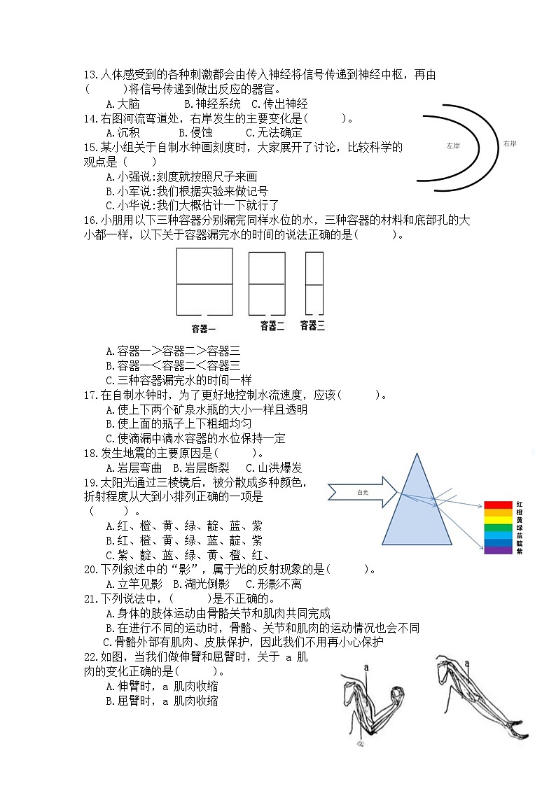 小学科学教科版五上期末模拟卷02