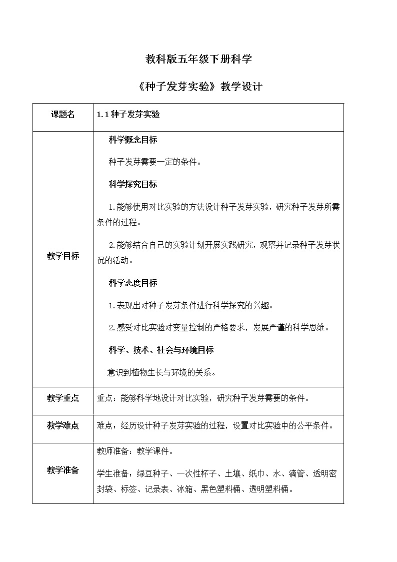 1.1《种子发芽实验》课件PPT+教案01