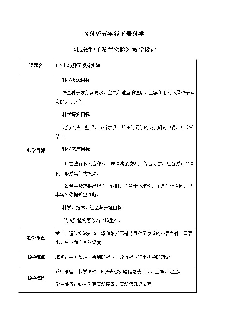 1.2《比较种子发芽实验》课件PPT+教案01