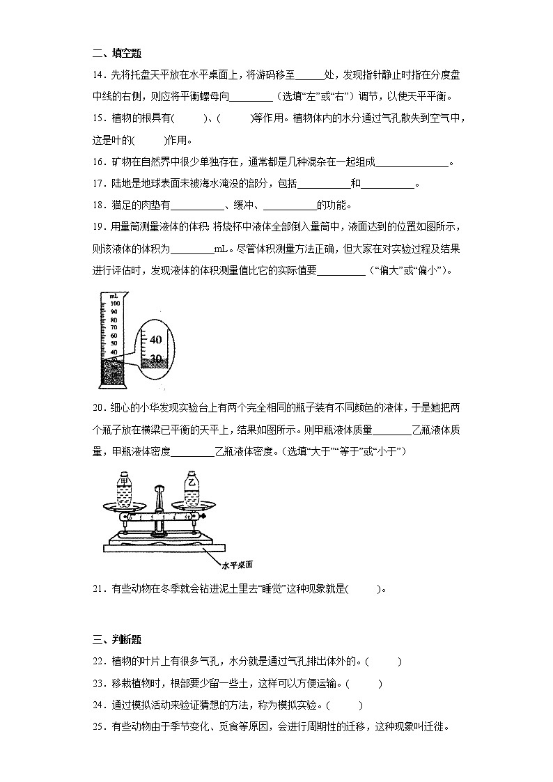 青岛版三年级科学上册期末综合测试卷（二）含答案02