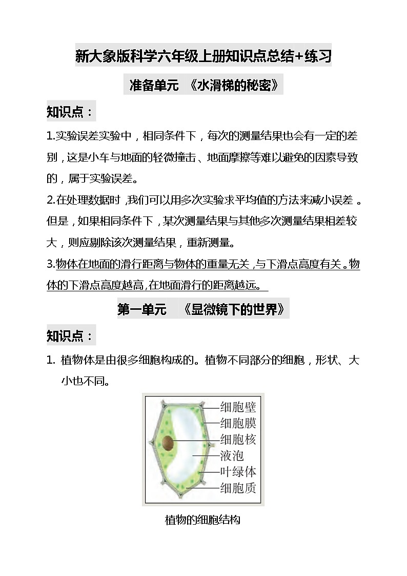 大象版六年级上册整册期末知识点总结+练习第1页