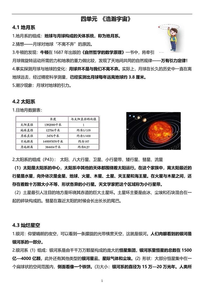 湘科版六年级上册科学第四单元知识总结第1页