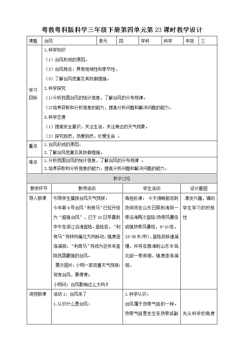 粤教粤科版三下科学  4.23《台风》课件+教案+练习+素材01