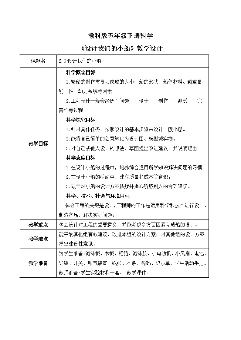 2.6《设计我们的小船》课件PPT+教案01