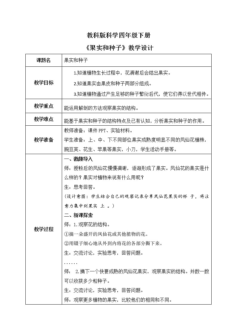 教科版科学四年级下册6.《果实和种子》课件ppt（送教案+练习）01