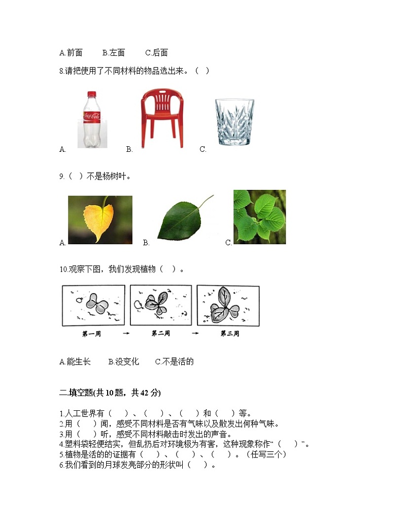 期末测试卷（试题）二年级上册科学教科版02