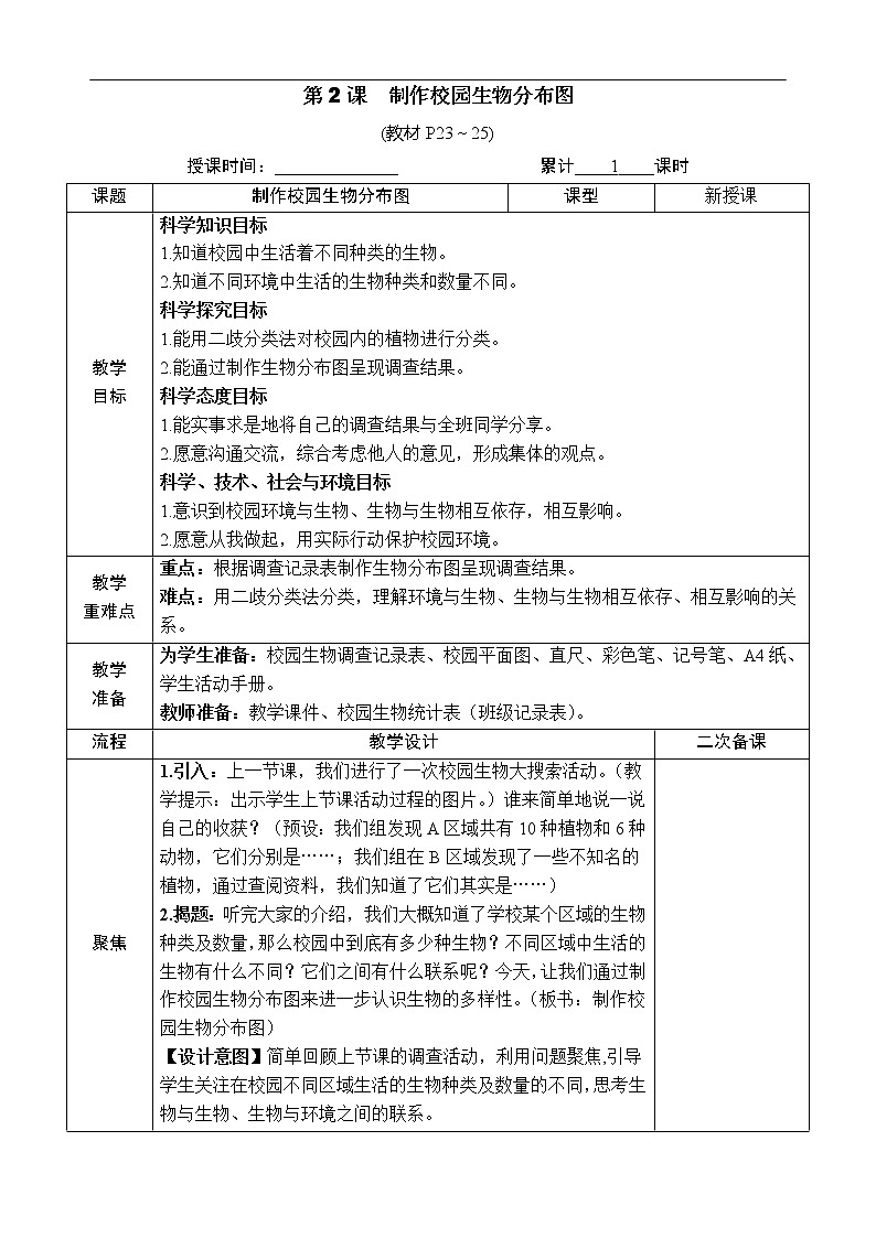 新教科版科学六下 第2课 制作校园生物分布图PPT课件+教案+视频素材01
