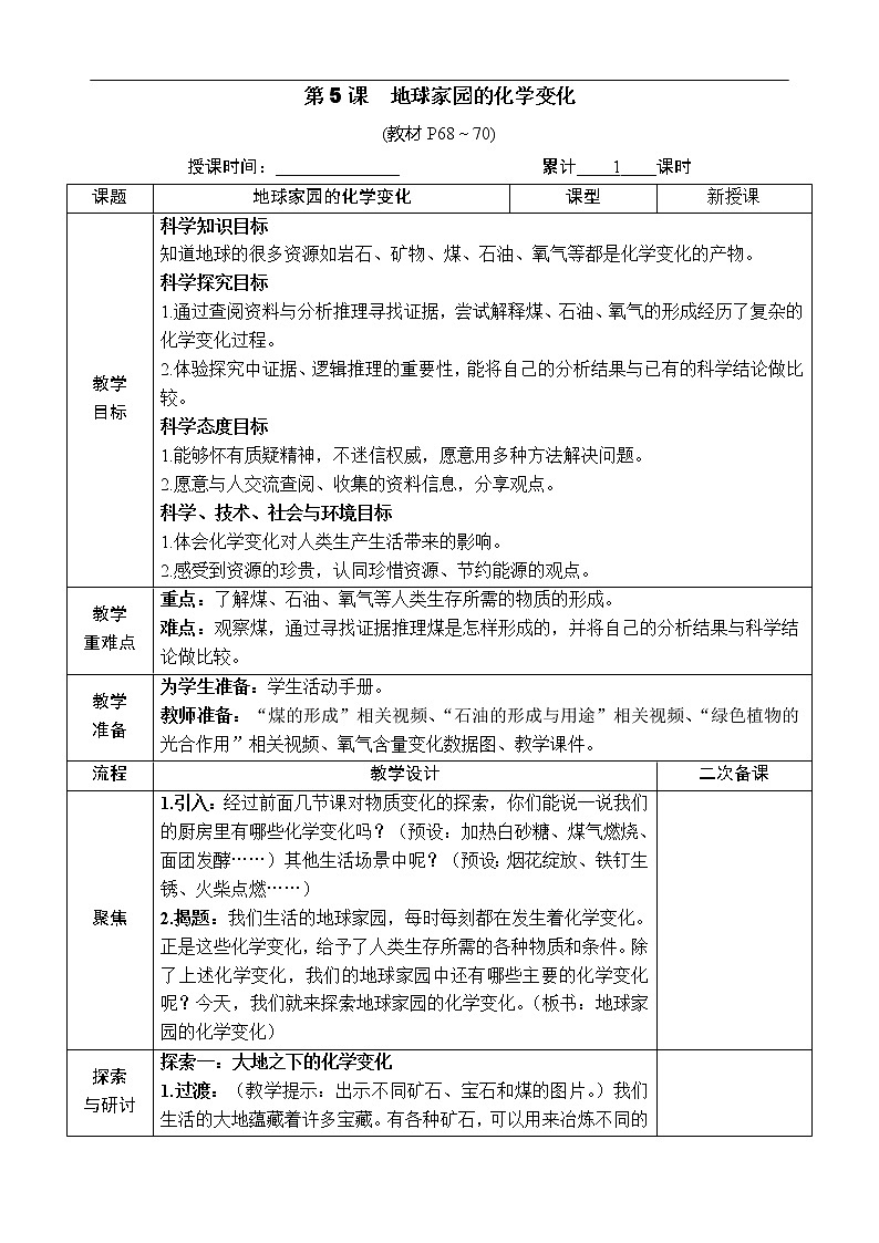 新教科版科学六下 5 地球家园的化学变化PPT课件+教案+视频素材01