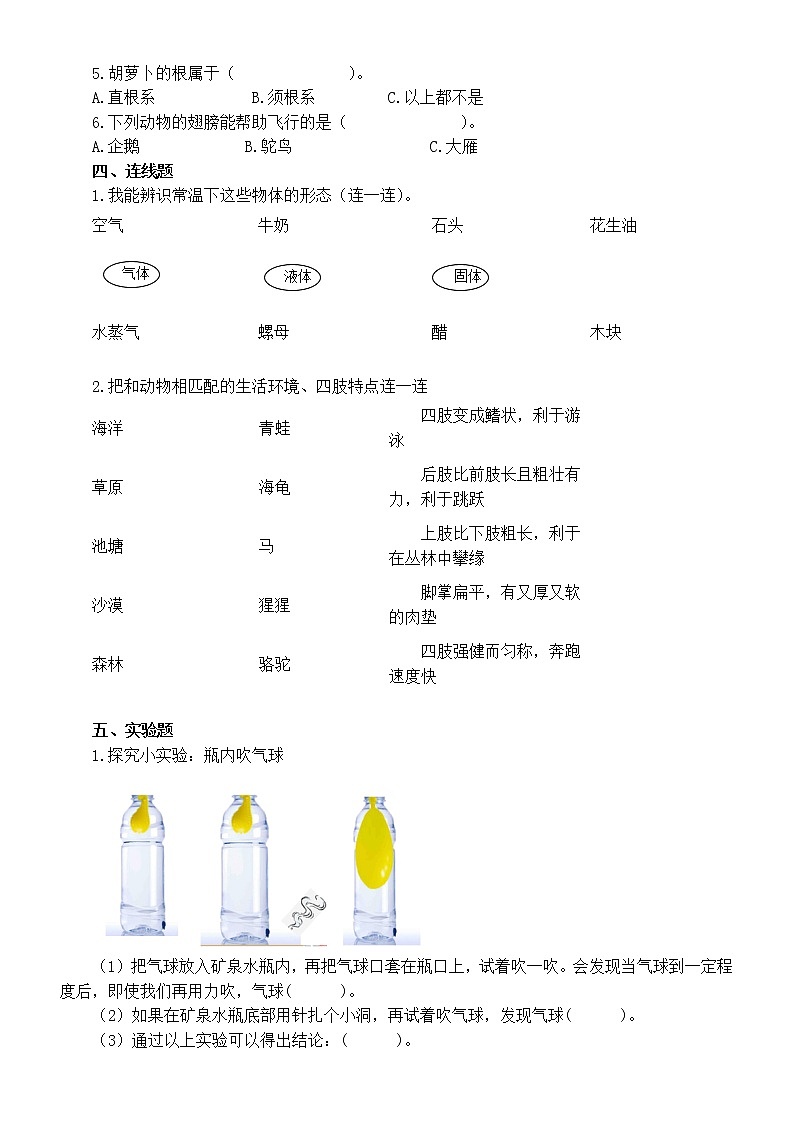 小学科学青岛版六三制三年级上册期末练习题1（附参考答案）（2022秋）02
