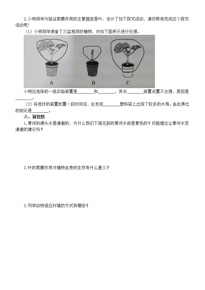 小学科学青岛版六三制三年级上册期中练习题1（附参考答案）（2022秋）03