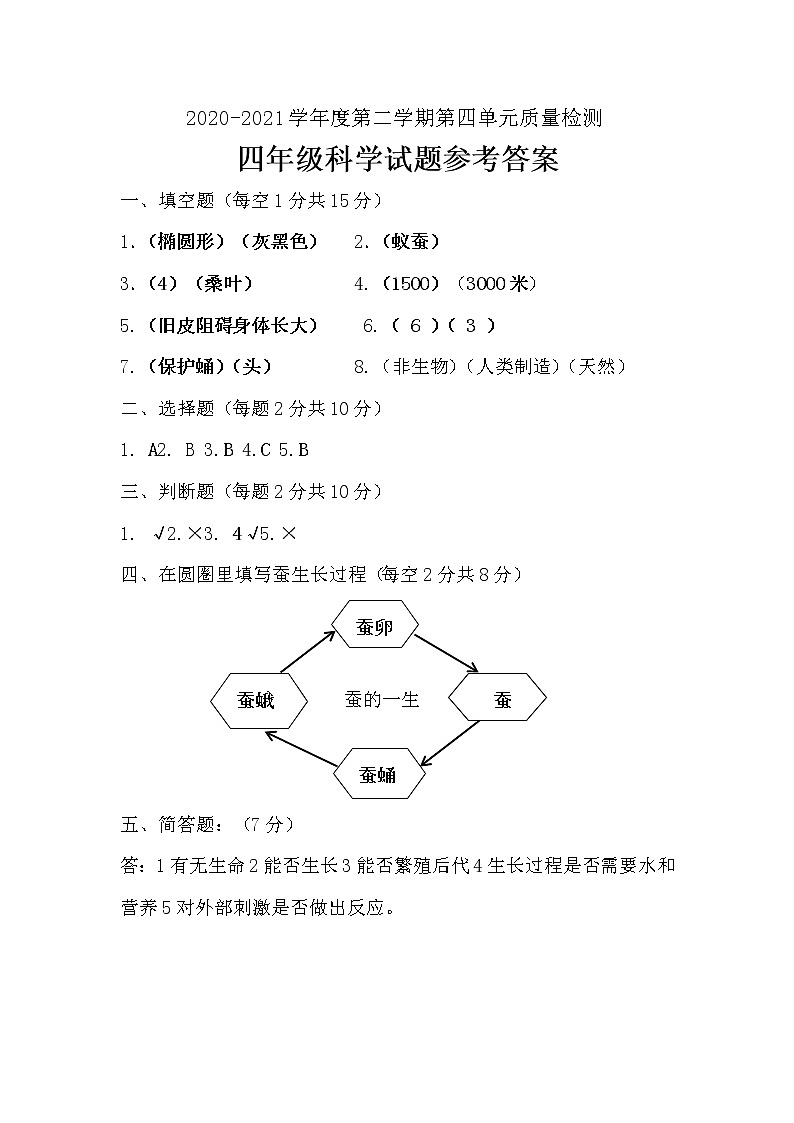 四年级下册科学学历案 试卷01