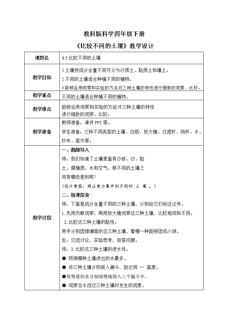 教科版科学四年级下册3.7《比较不同的土壤》课件ppt+教案+同步习题01