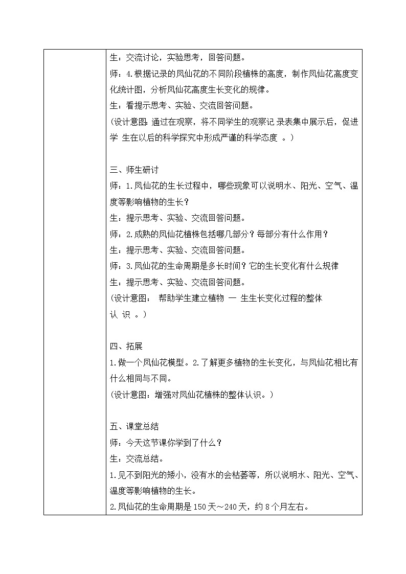 教科版科学四年级下册 1.8凤仙花的一生 同步教案第2页
