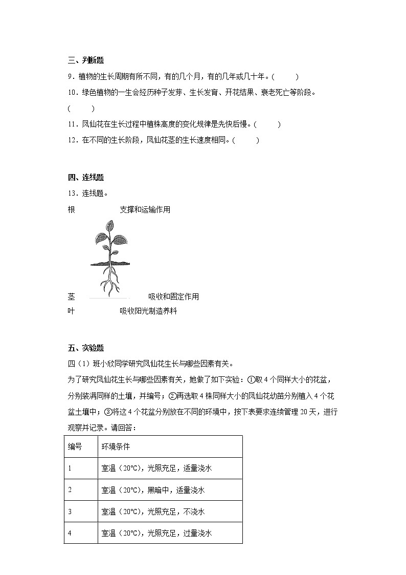 教科版科学四年级下册 1.8凤仙花的一生 同步练习第2页