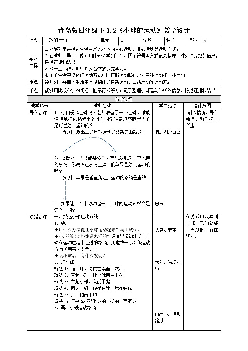 1.2《小球的运动》教案第1页