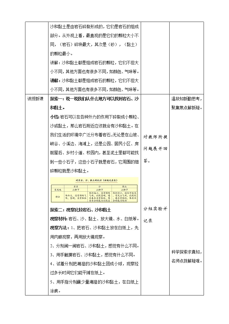 3.5《岩石、沙和黏土》教案 教科版（2017）四年级科学下册第2页