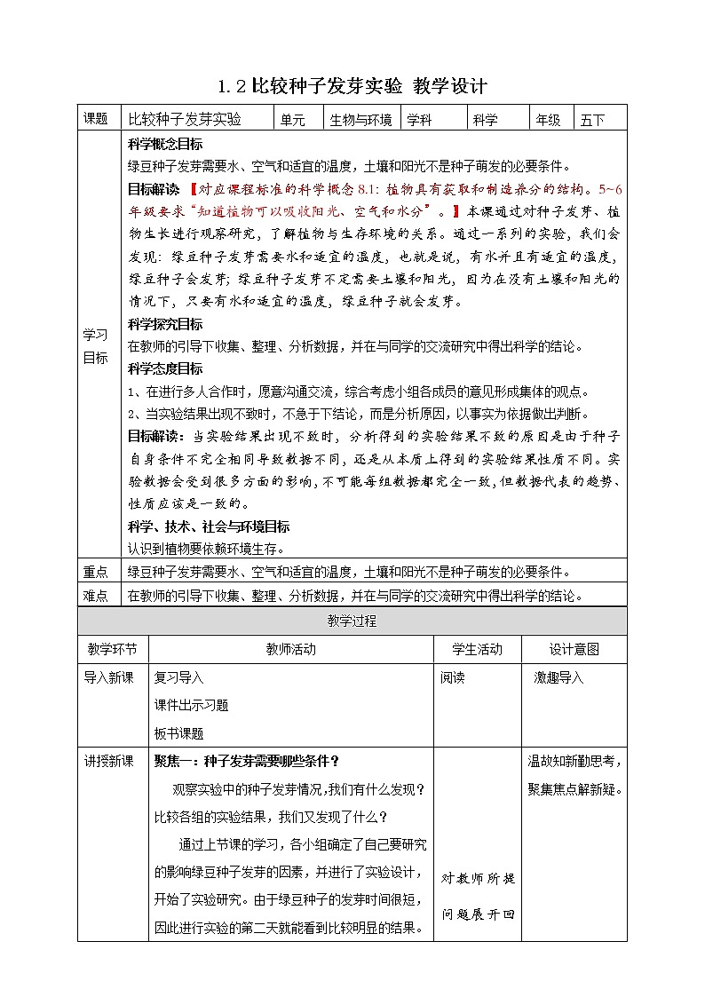 1.2《比较种子发芽实验》课件+素材 教科版五年级科学下册（送教案练习）01