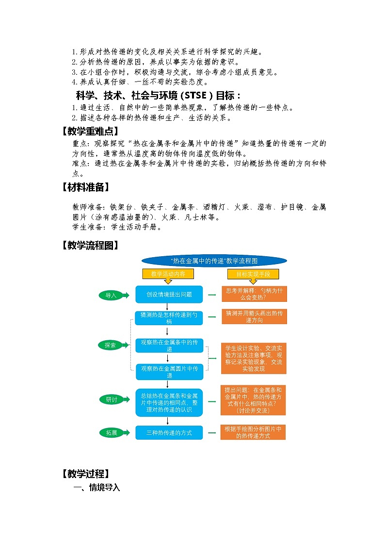 教科版（2017秋）五年级下册4.4《热在金属中的传递》教学设计02