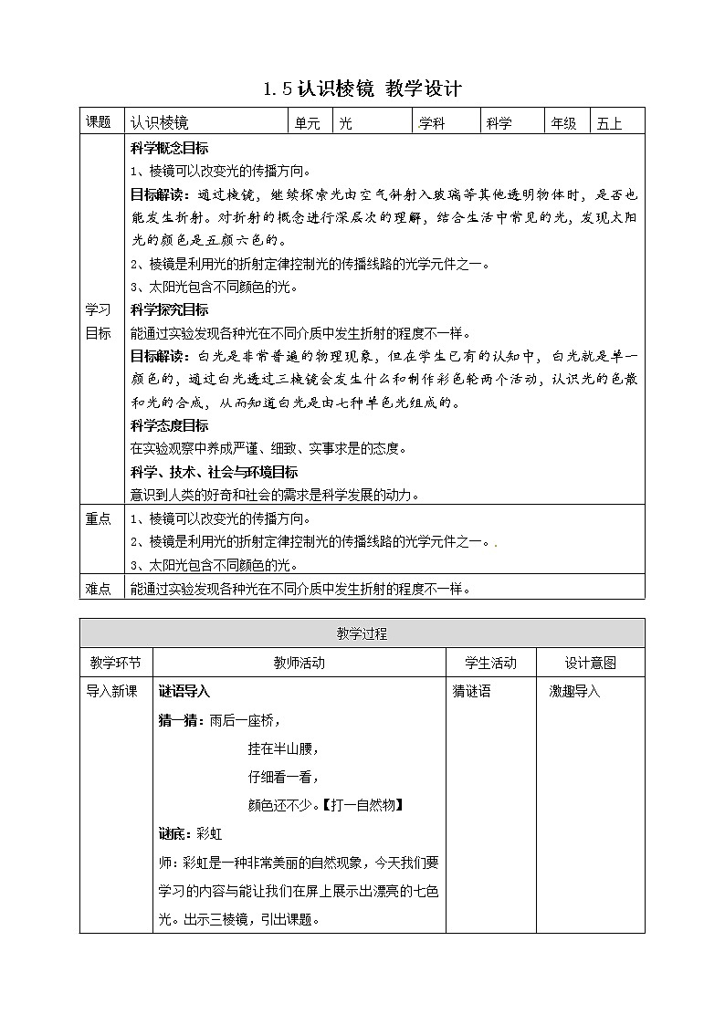 【精】五年级上册科学资料包-1.5认识棱镜【课件+教案+试题+素材】教科版01