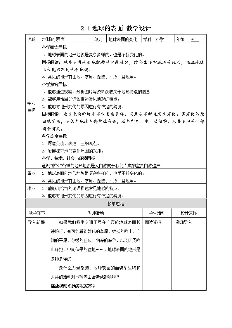 五年级上册科学资料包-2.1地球的表面【课件+教案+试题+素材】教科版01