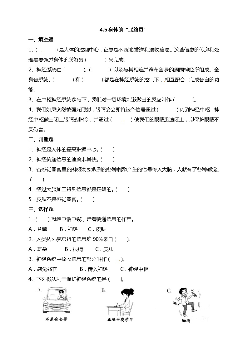 五年级上册科学资料包-4.5身体的“联络员”【课件+教案+试题+素材】教科版01