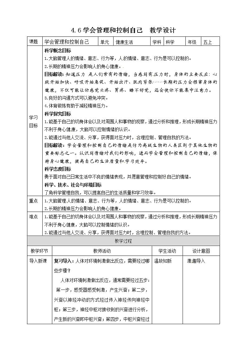 五年级上册科学资料包-4.6学会管理和控制自己【课件+教案+试题+素材】教科版01
