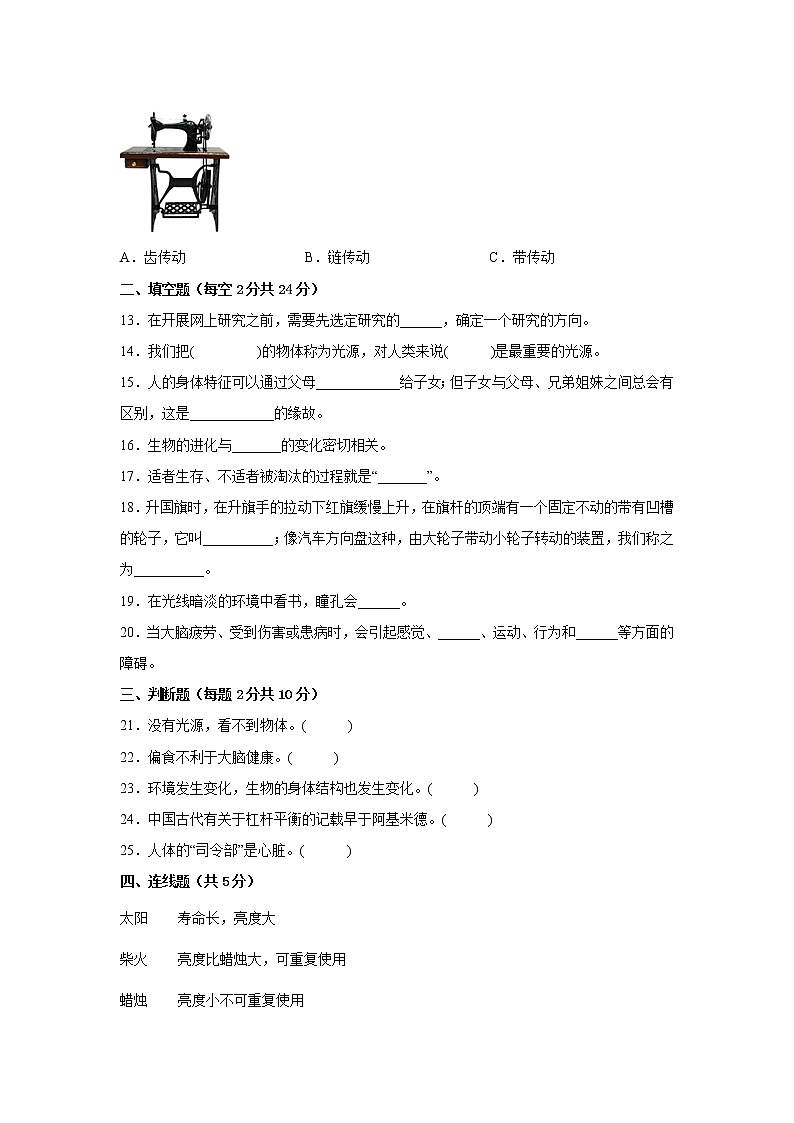 粤教版六年级科学上册期末检测卷（三）有答案02